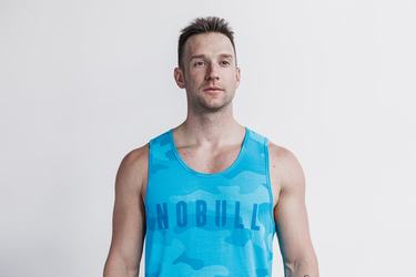 Nobull Neon Men's Tank Tops Blue Camo | Australia (ME4512)